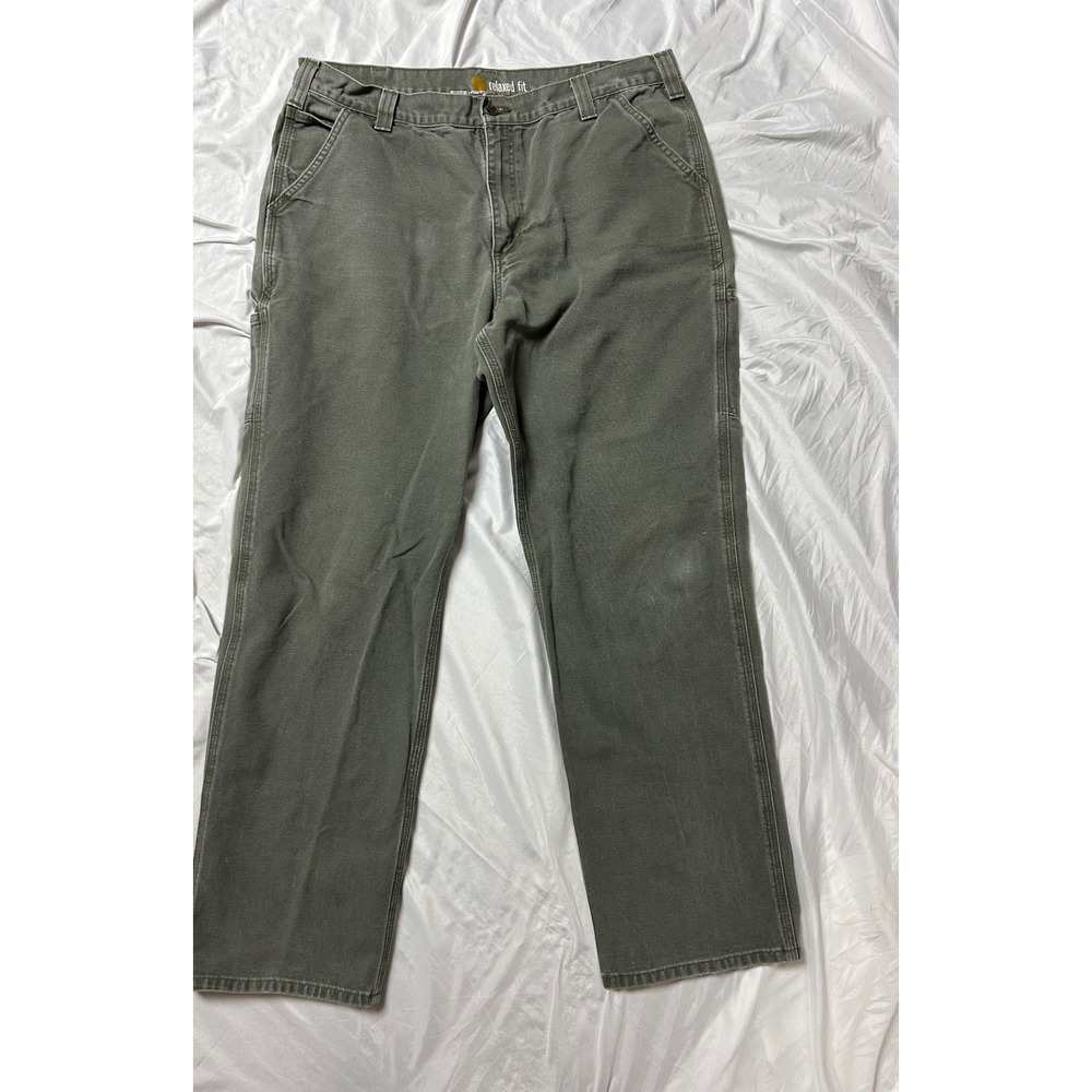 Carhartt Mens Relaxed Fit Utility Pants Moss Green Duck Canvas 38x34 Work